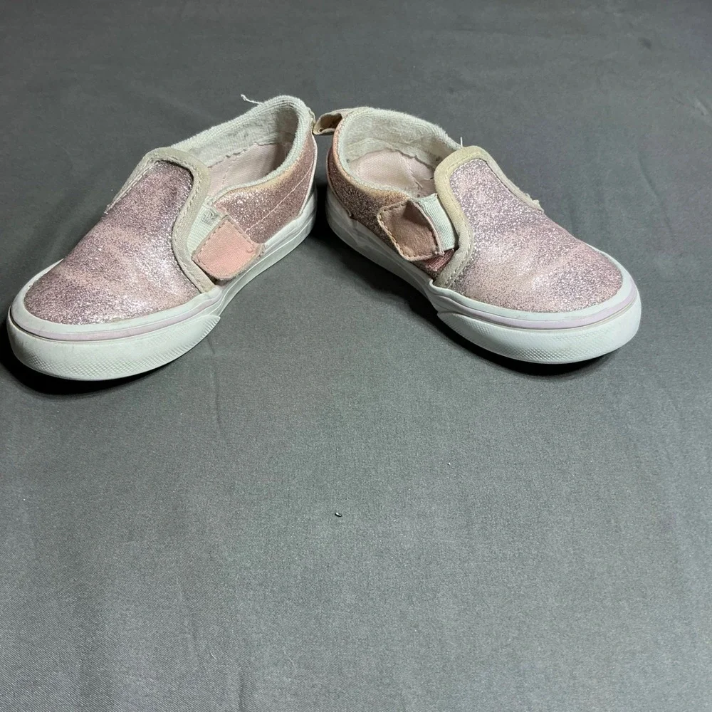 Vans Toddler Slip-On V Pink Glitter Sparkle Sneakers Shoes Size‎ 8.5 Toddler